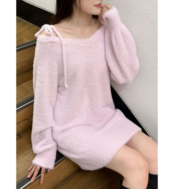 MERCURYDUO「ミニシャギーストラップミニニットワンピース」|ワンピース|ピンク