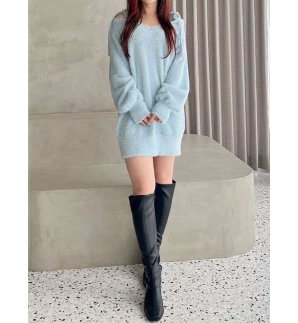 MERCURYDUO「ミニシャギーストラップミニニットワンピース」|ワンピース|アイスブルー