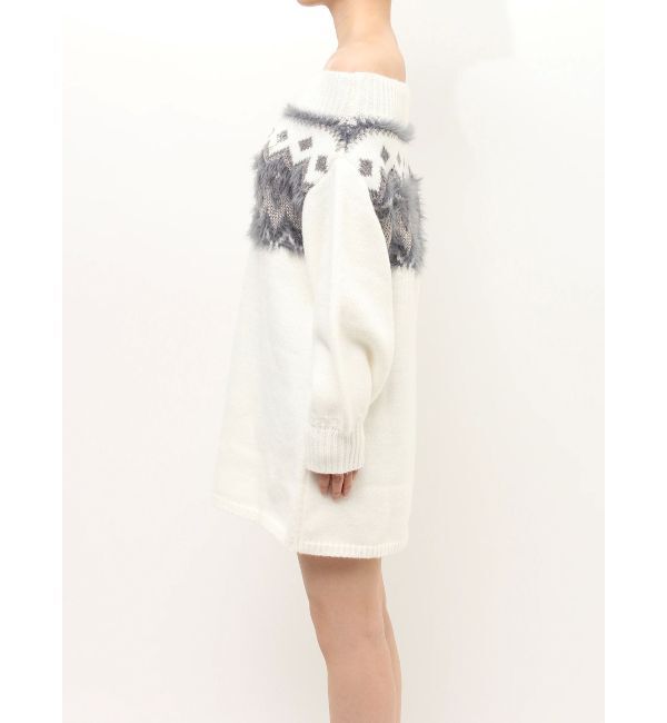 MERCURYDUO「ノルディック柄オフショルニットワンピース」|ワンピース|