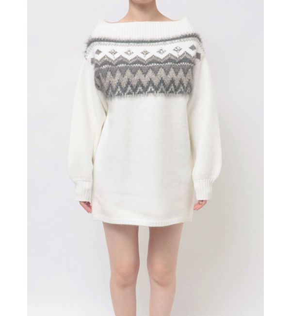 MERCURYDUO「ノルディック柄オフショルニットワンピース」|ワンピース|