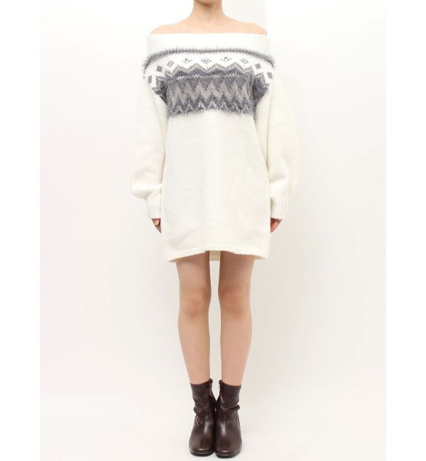 MERCURYDUO「ノルディック柄オフショルニットワンピース」|ワンピース|
