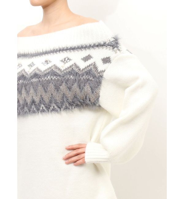 MERCURYDUO「ノルディック柄オフショルニットワンピース」|ワンピース|