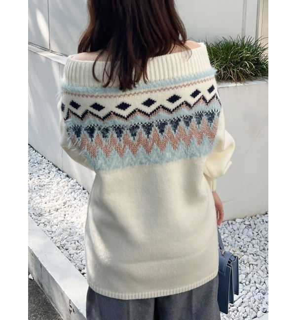 MERCURYDUO「ノルディック柄オフショルニットワンピース」|ワンピース|