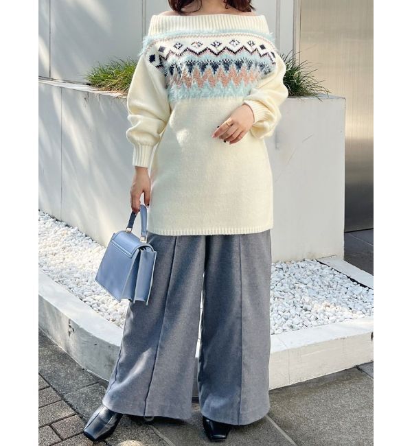 MERCURYDUO「ノルディック柄オフショルニットワンピース」|ワンピース|ミックス