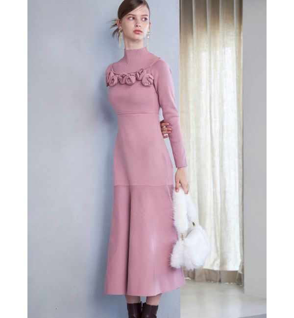 MERCURYDUO「ローズモチーフニットマーメイドワンピース」|ワンピース|