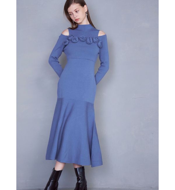 MERCURYDUO「ローズモチーフニットマーメイドワンピース」|ワンピース|