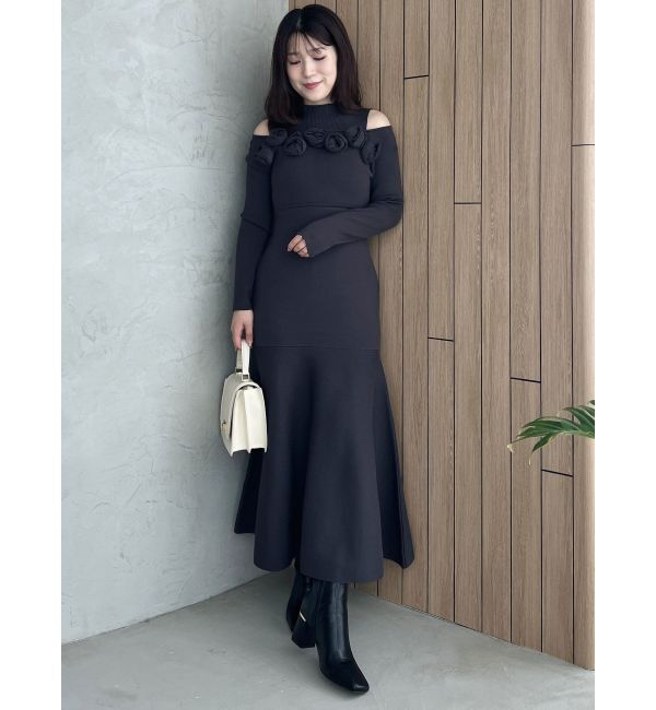 MERCURYDUO「ローズモチーフニットマーメイドワンピース」|ワンピース|