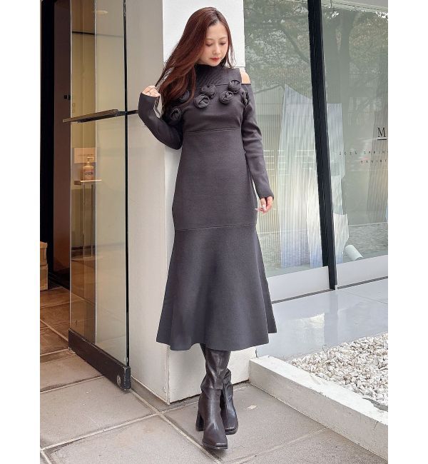 MERCURYDUO「ローズモチーフニットマーメイドワンピース」|ワンピース|