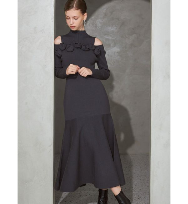 MERCURYDUO「ローズモチーフニットマーメイドワンピース」|ワンピース|