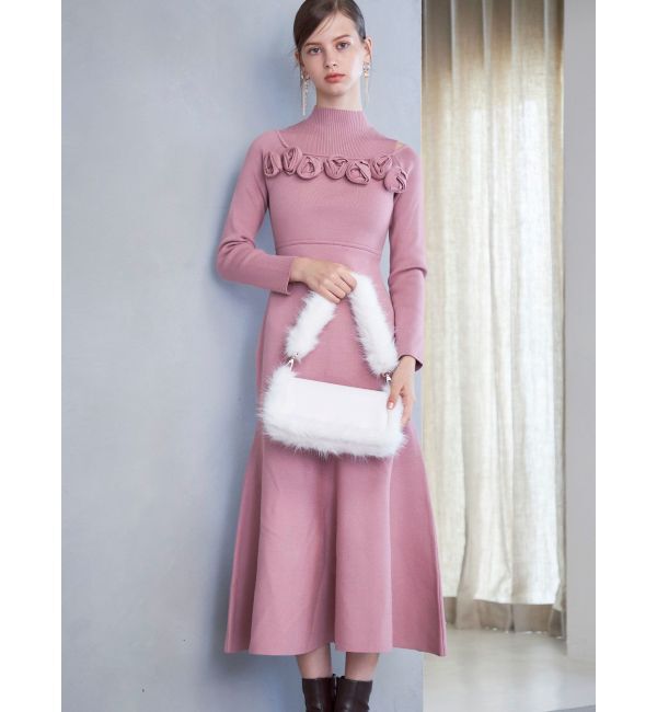 MERCURYDUO「ローズモチーフニットマーメイドワンピース」|ワンピース|