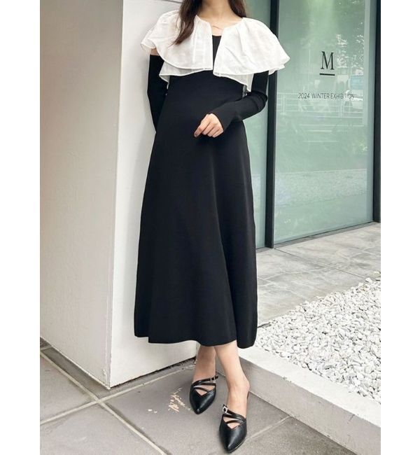 MERCURYDUO「ケープ付アームウォーマーニットワンピース」|ワンピース|ブラック