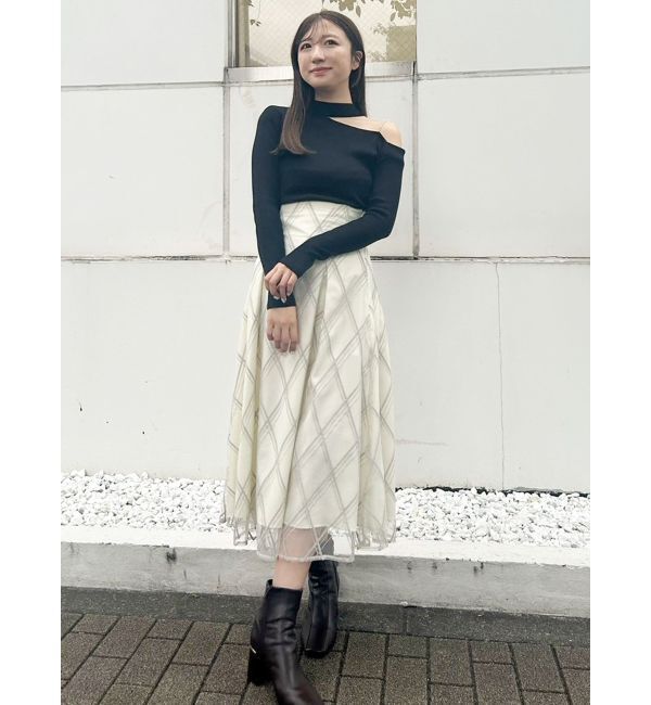 MERCURYDUO「ショルダーパールチェーンロングスリーブニット」|ニット・セーター|