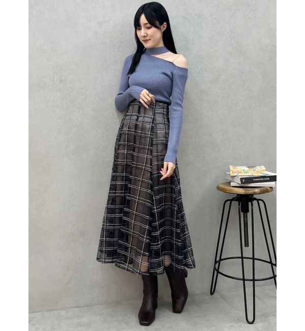 MERCURYDUO「ショルダーパールチェーンロングスリーブニット」|ニット・セーター|