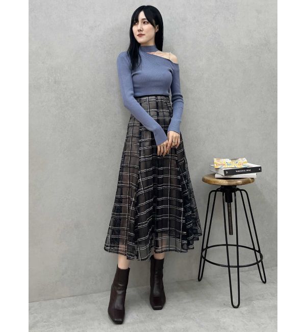 MERCURYDUO「ショルダーパールチェーンロングスリーブニット」|ニット・セーター|