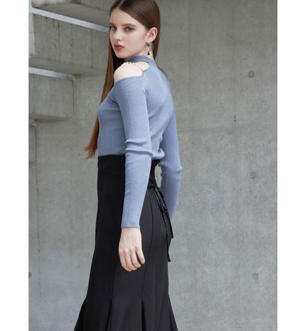 MERCURYDUO「ショルダーパールチェーンロングスリーブニット」|ニット・セーター|