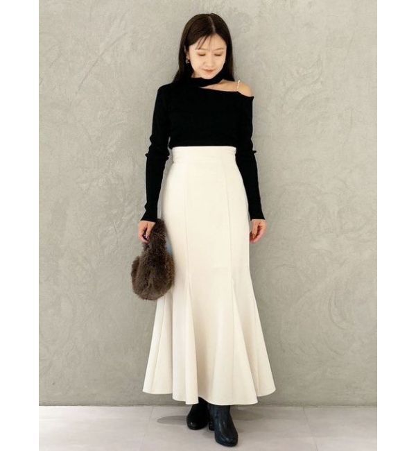 MERCURYDUO「ショルダーパールチェーンロングスリーブニット」|ニット・セーター|