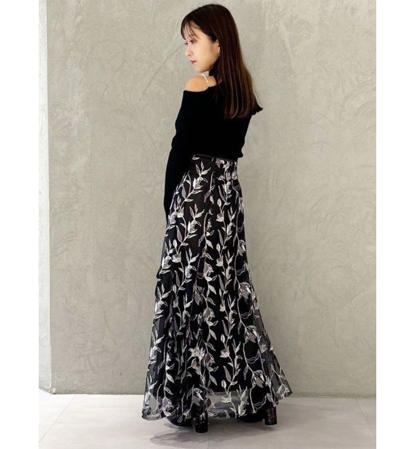 MERCURYDUO「ショルダーパールチェーンロングスリーブニット」|ニット・セーター|