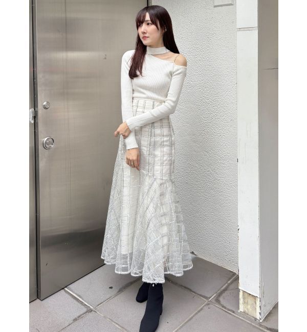 MERCURYDUO「ショルダーパールチェーンロングスリーブニット」|ニット・セーター|