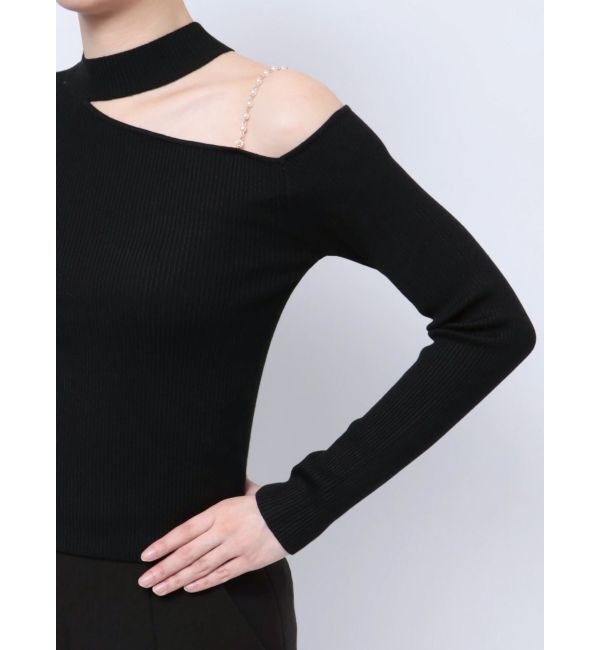 MERCURYDUO「ショルダーパールチェーンロングスリーブニット」|ニット・セーター|