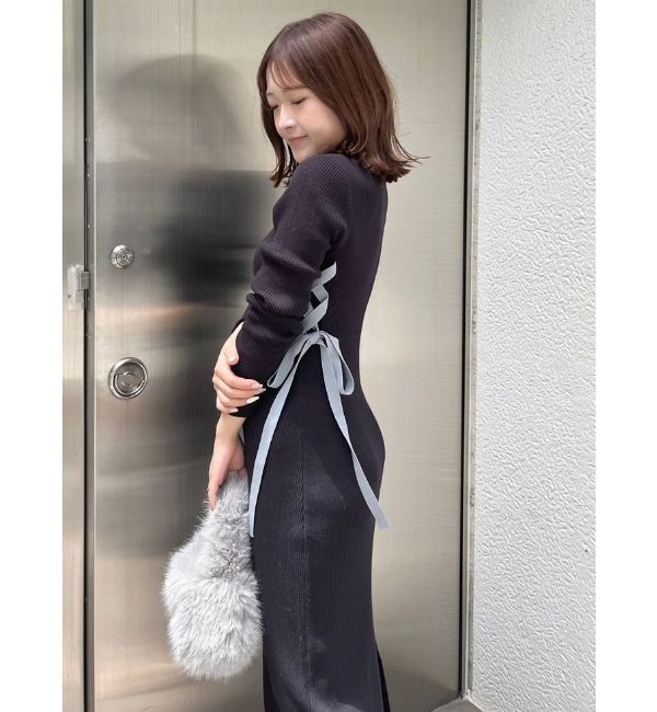 MERCURYDUO「サイドレースアップニットワンピース」|ワンピース|
