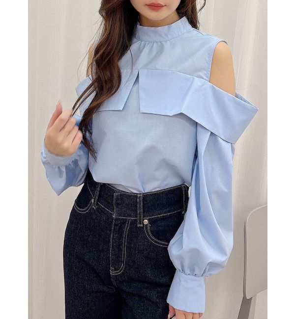 MERCURYDUO「オフショルダーボリュームスリーブブラウス」|シャツ・ブラウス|アイスブルー