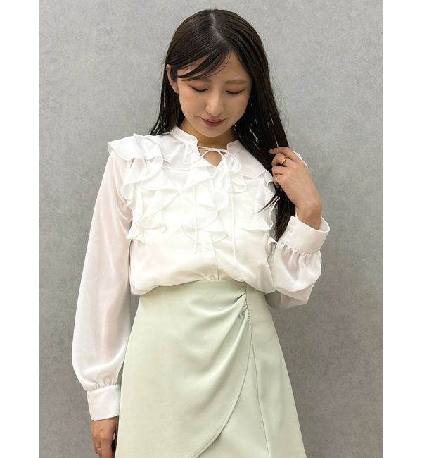 MERCURYDUO「シフォンロングスリーブラッフルブラウス」|シャツ・ブラウス|