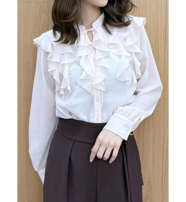 MERCURYDUO「シフォンロングスリーブラッフルブラウス」|シャツ・ブラウス|