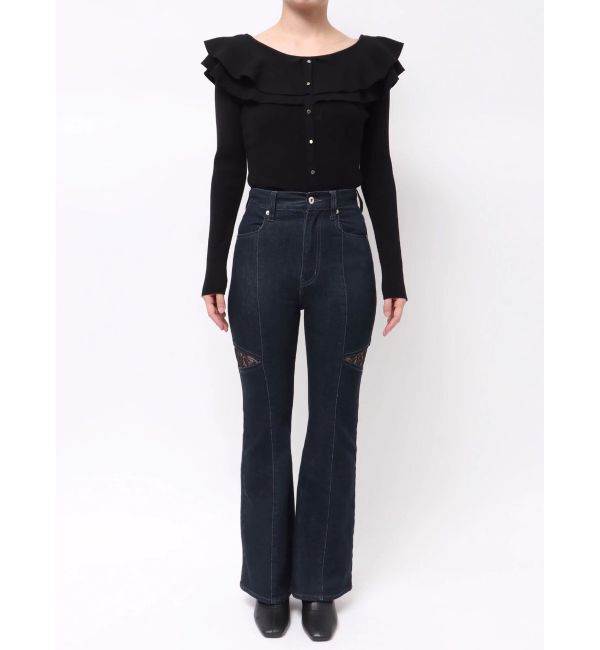 MERCURYDUO「レーストリミングカットアウトデニムパンツ」|デニム|