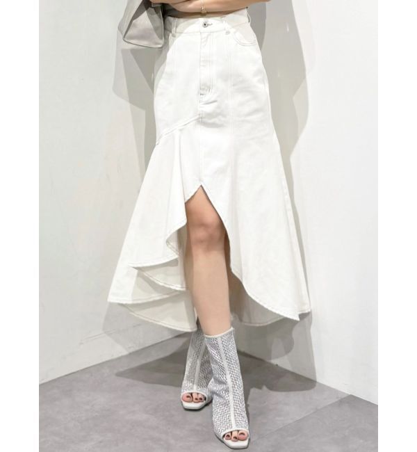 MERCURYDUO「デニムイレギュラーヘムフレアスカート」|スカート|