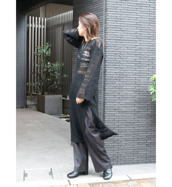 Ungrid「バックオープン透かし編みニットワンピース」|ワンピース|ブラック