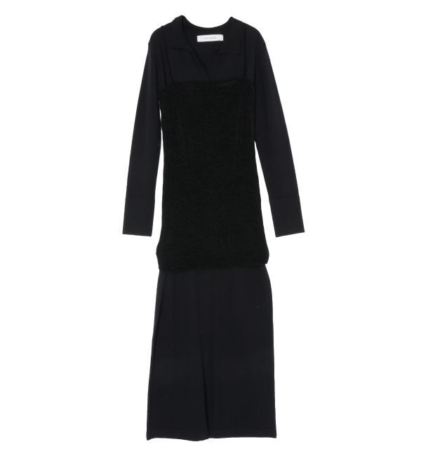 LAGUNAMOON「ベロアライクレイヤードニットワンピース」|ワンピース|ブラック