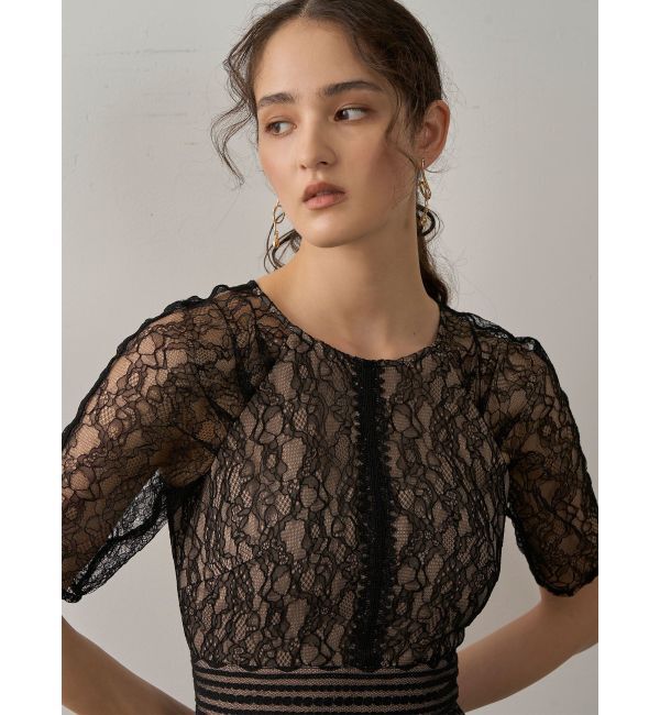 LAGUNAMOON「【復刻】LADYショルダーギャザーレースマキシワンピース」|ワンピース|