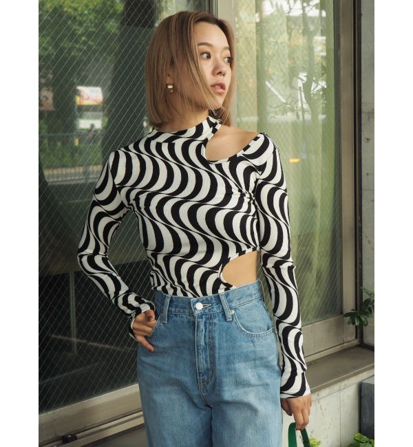 EVRIS「ウェーブパターンカットアウトトップス」|Tシャツ・カットソー|