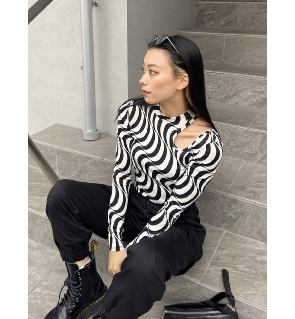 EVRIS「ウェーブパターンカットアウトトップス」|Tシャツ・カットソー|