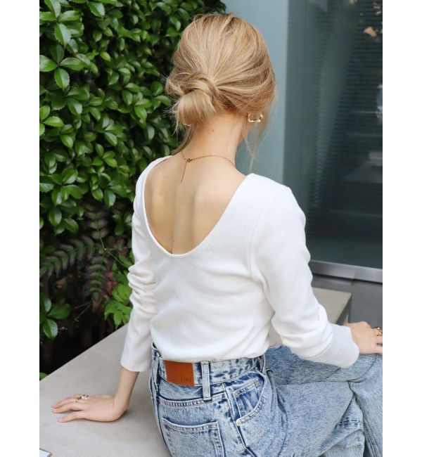 EVRIS「【WEB限定】バックオープンリブトップス」|Tシャツ・カットソー|ホワイト