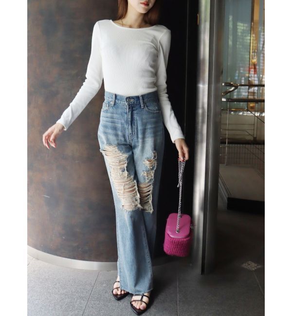 EVRIS「【WEB限定】バックオープンリブトップス」|Tシャツ・カットソー|