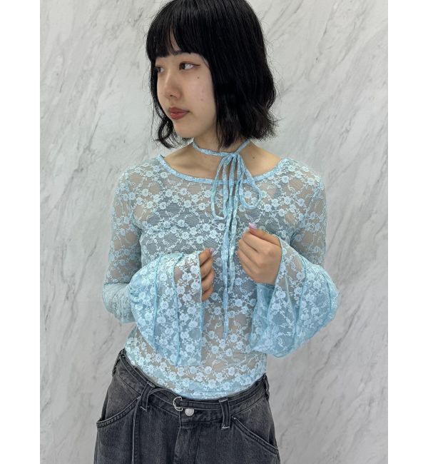 jouetie「フリルスリーブレーストップス」|Tシャツ・カットソー|ブルー