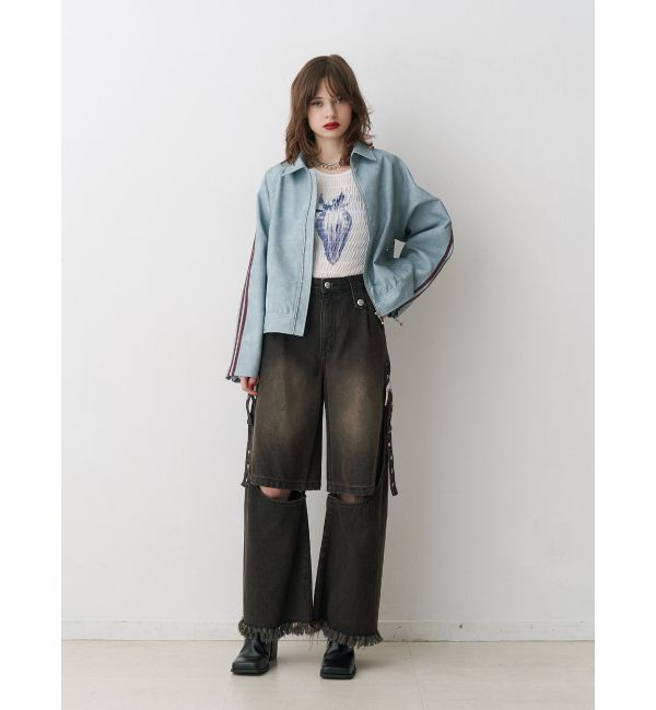 jouetie「フェイクレザーバイカーブルゾン【セットアップ対応】」|ブルゾン・スタジャン|