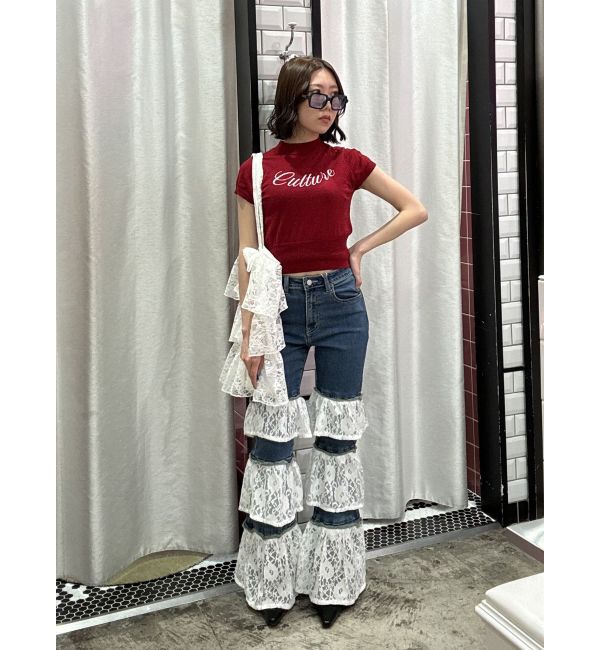 jouetie「レースフリルフレアデニム」|デニム|