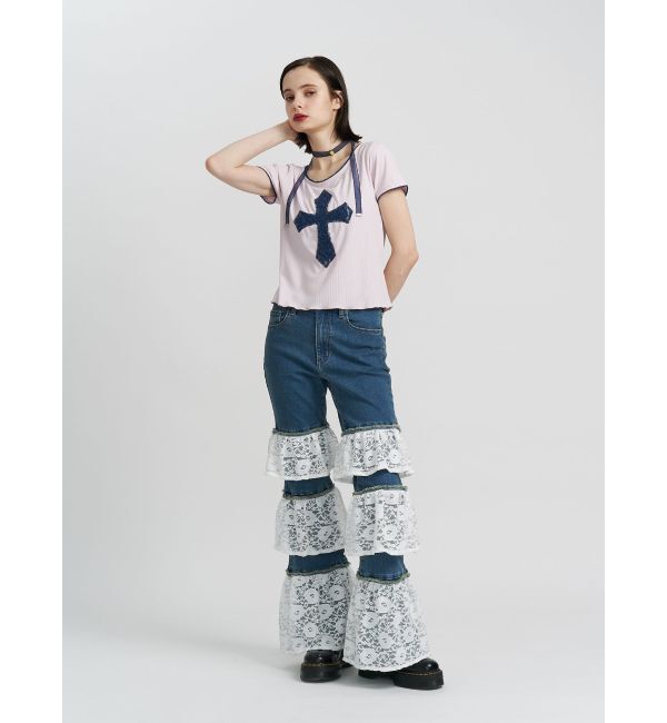 jouetie「レースフリルフレアデニム」|デニム|