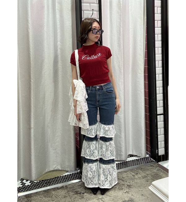jouetie「レースフリルフレアデニム」|デニム|