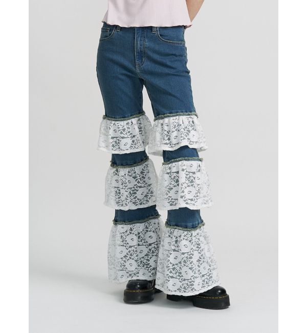 jouetie「レースフリルフレアデニム」|デニム|ブルー