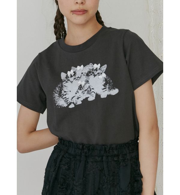 merry jenny「CAT ribbon Tee」|Tシャツ・カットソー|チャコールグレー