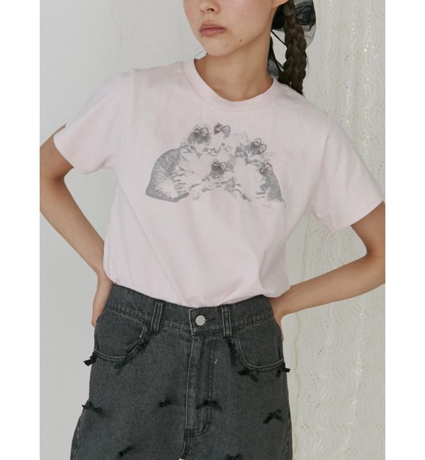 merry jenny「CAT ribbon Tee」|Tシャツ・カットソー|ピンク