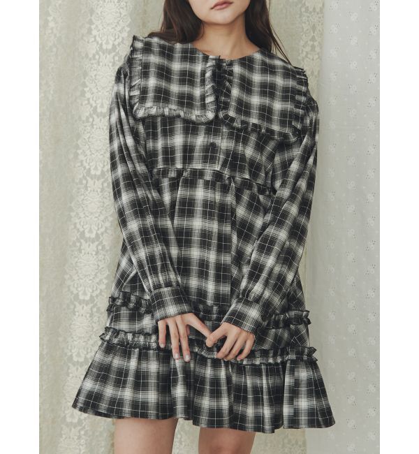 merry jenny「checkスクエアカラーミニワンピース」|ワンピース|ブラック