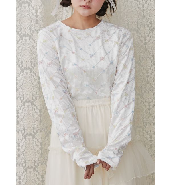 merry jenny「petit flower embroidery tops」|Tシャツ・カットソー|オフホワイト