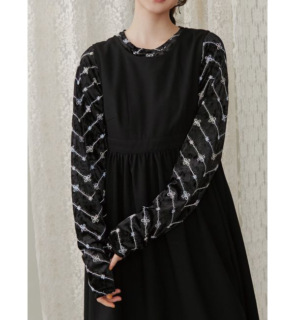 merry jenny「petit flower embroidery tops」|Tシャツ・カットソー|ブラック