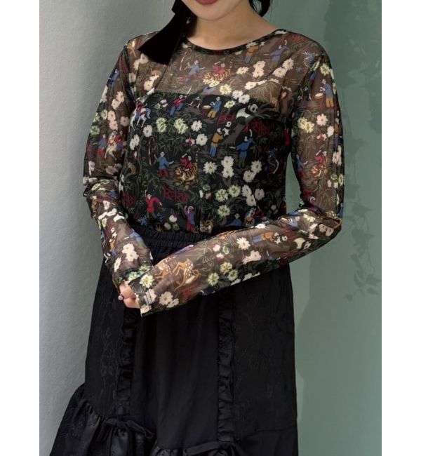 merry jenny「【KEITA MARUYAMAコラボ】パターンシアーメッシュtops」|Tシャツ・カットソー|ブラック