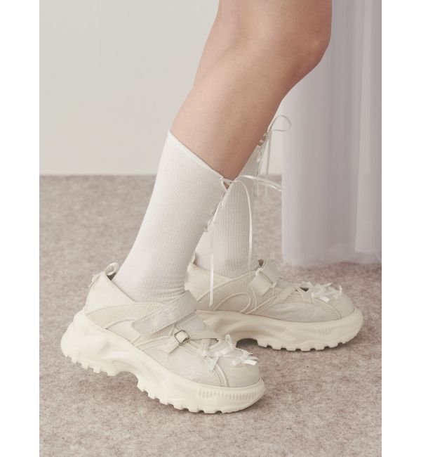 merry jenny「ribbonジャガードスニーカー」|スニーカー|オフホワイト