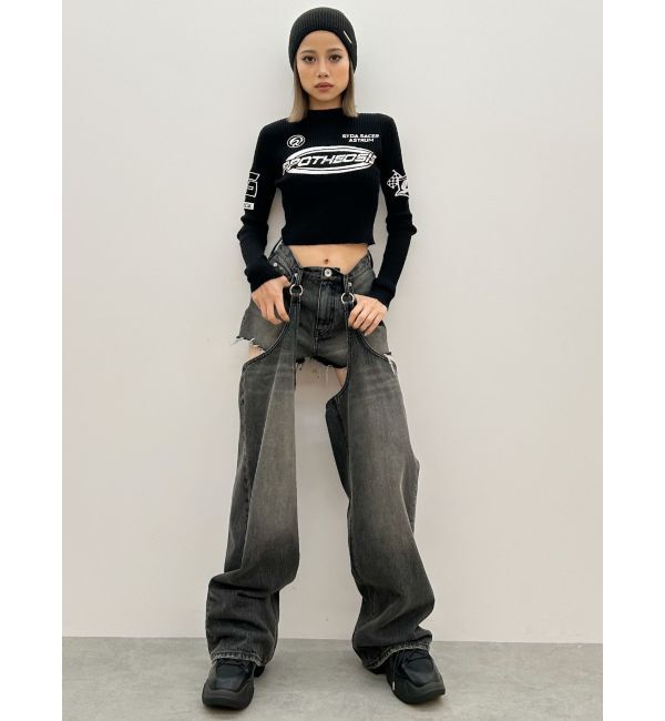 GYDA「レーサーデザインembroideryニットトップス」|ニット・セーター|